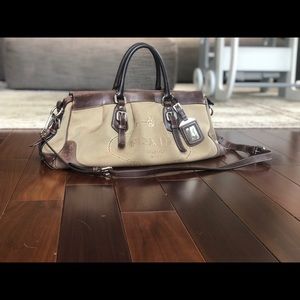 Prada Jacquard large canvas leather shoulder bag